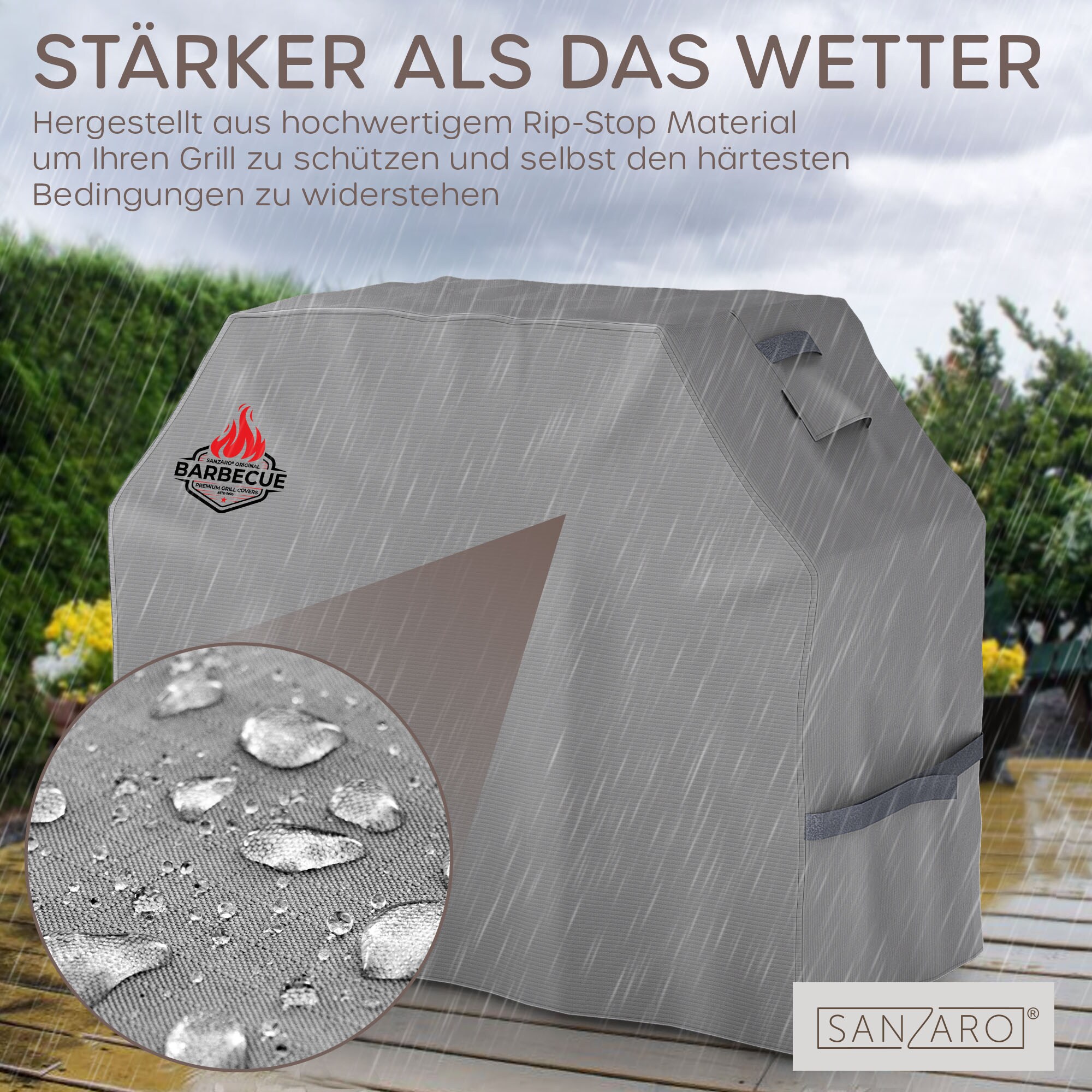 SANZARO BBQ Grill Abdeckplane Wasserdicht – 600D Oxford mit RipStop-Textilgewebe, Abdeckhaube für Weber Brinkmann Char Broil, Cover Grill Abdeckung Winterfest Schutzhülle Grillschutz - 183x71x117cm | Grau 183 x 71 x 117 cm (BxTxH)