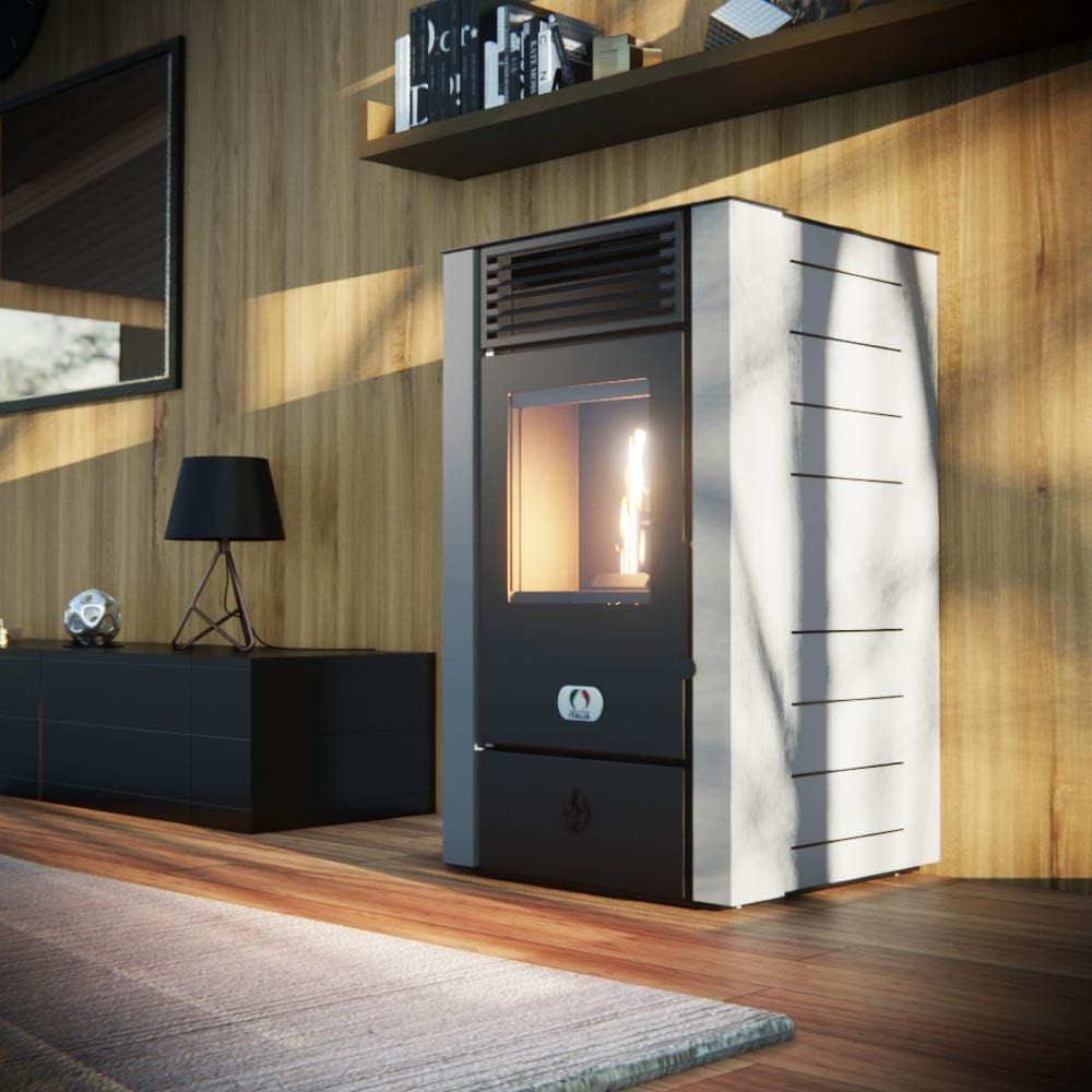 STUFE A PELLET ITALIA Alaska 10 KW WiFi | Pelletöfen mit Belüftung Effizienz 91% Heizt 85m² Autonomie 20 Sdt. Programmierbar WiFi-Fernsteuerung 5 Geschwindigkeiten und Kräfte 24M Garantie Weiß