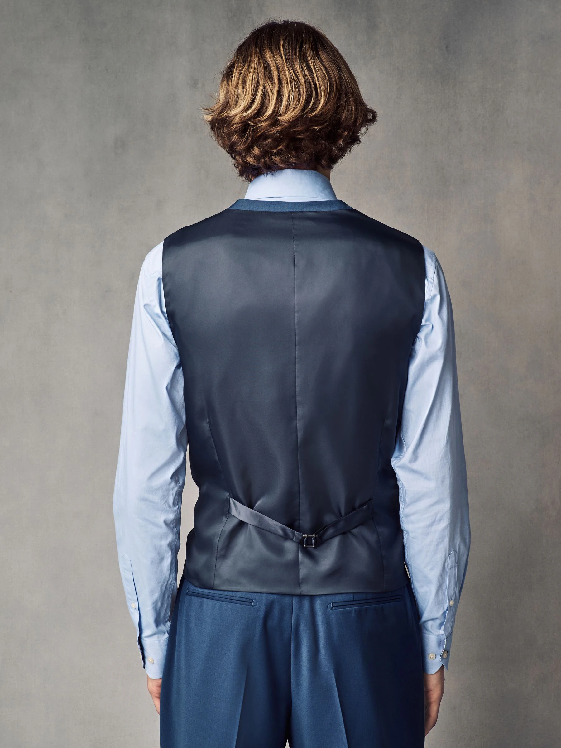 Blauw - Regular Fit Wool Blend Motionflex Waistcoat