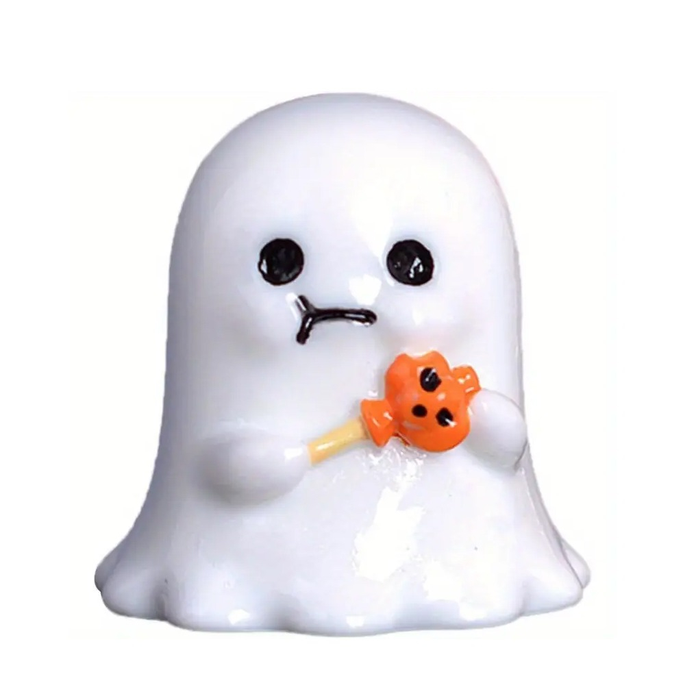 (6er Set) Miniatur Halloween Deko Mini Geister Figuren Grusel Party Tischdekoration Bastel Zubehör für Kreative DIY Projekte - Bunt