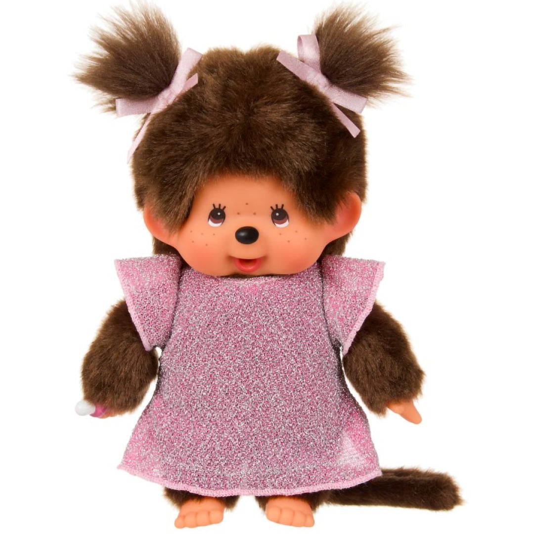 monchhichi pop meisje in roze glitterjurk - 20 cm