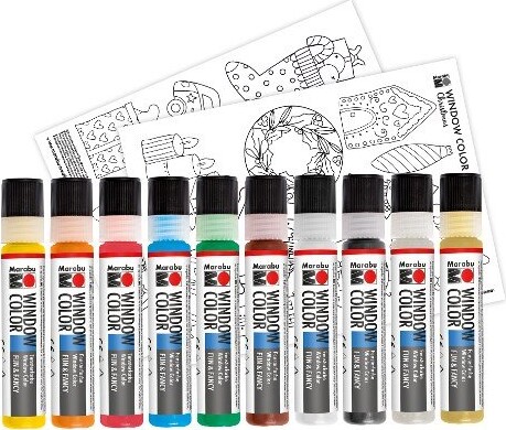 Vinduesmaling Skabeloner Til Jul - Inkl. Maling - 10X15 ML - Marabu