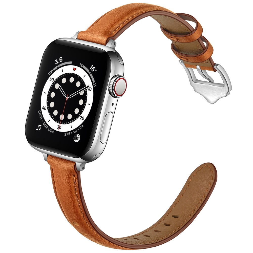 Apple Watch (42/41/40/38 mm) Echtleder Ersatz Armband mit Dornschliesse (Gelenkumfang 156-221 mm) - Braun / Silber