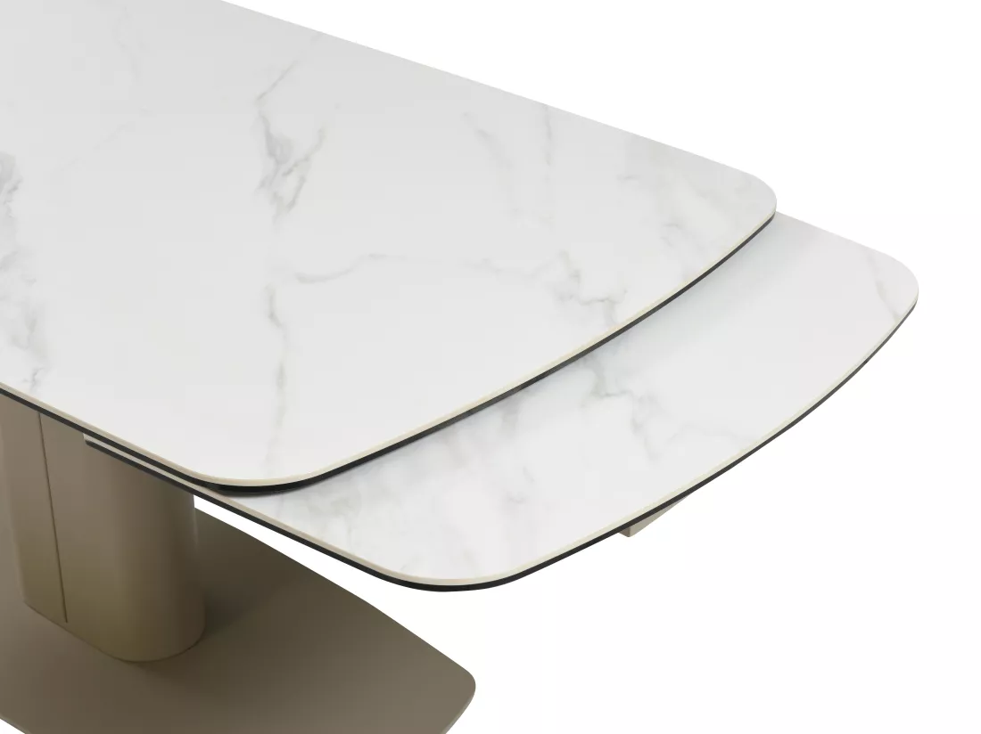 Table à manger extensible 6 à 10 personnes en céramique et métal - Effet marbre blanc et taupe - CARIOULA de Pascal MORABITO
