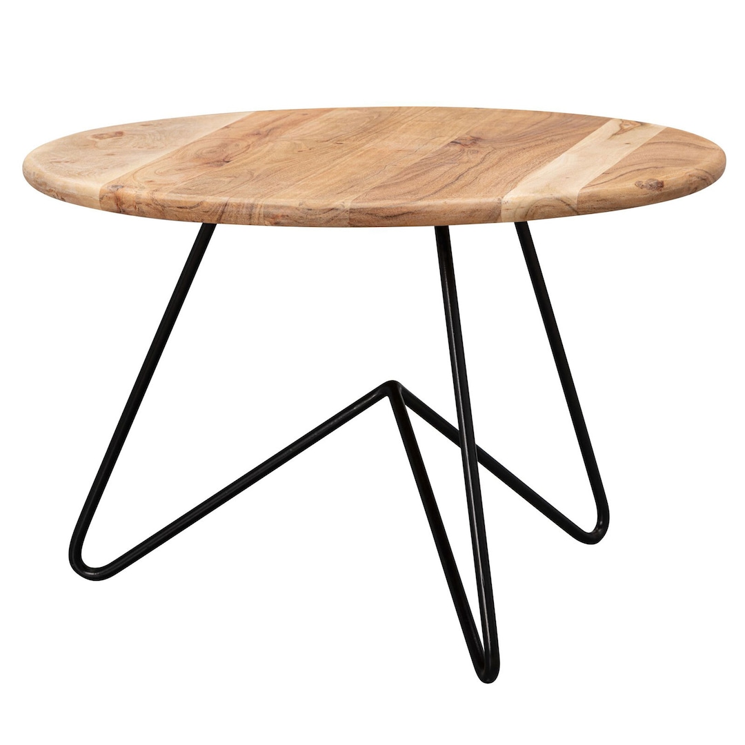 Couchtisch rund 60 cm Schwarz matt/ Akazie massiv