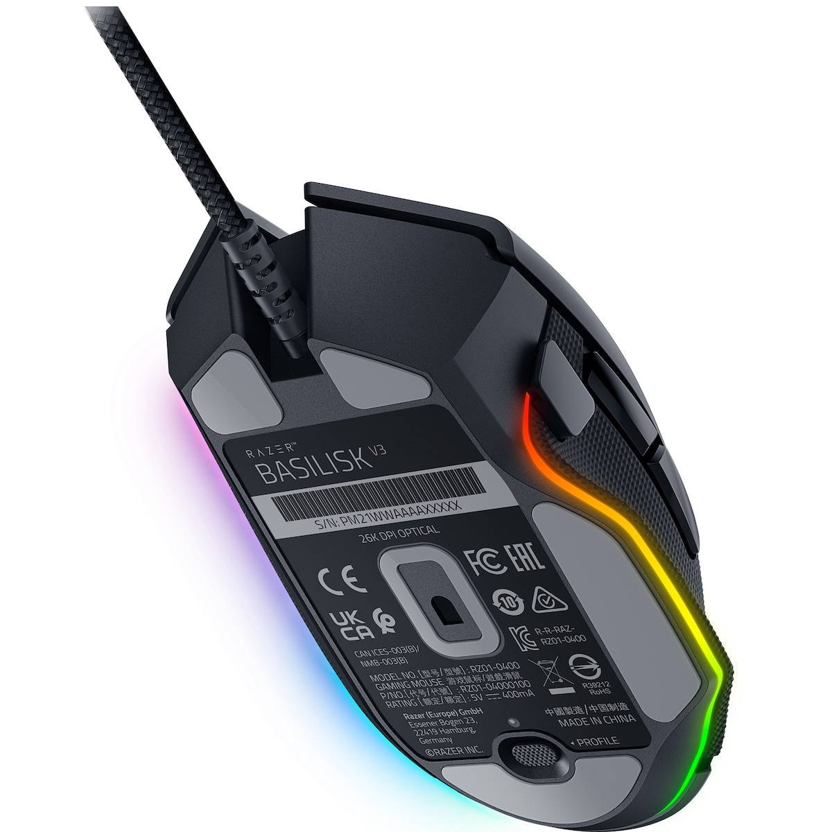 Razer Gaming-mus Basilisk V3, Optisk, 26000 DPI, Svart