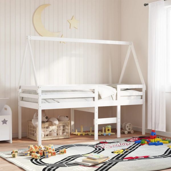 vidaXL Telhado de Cama Infantil 199x95,5x88 cm Pinho Maciço Branco - 2330742091