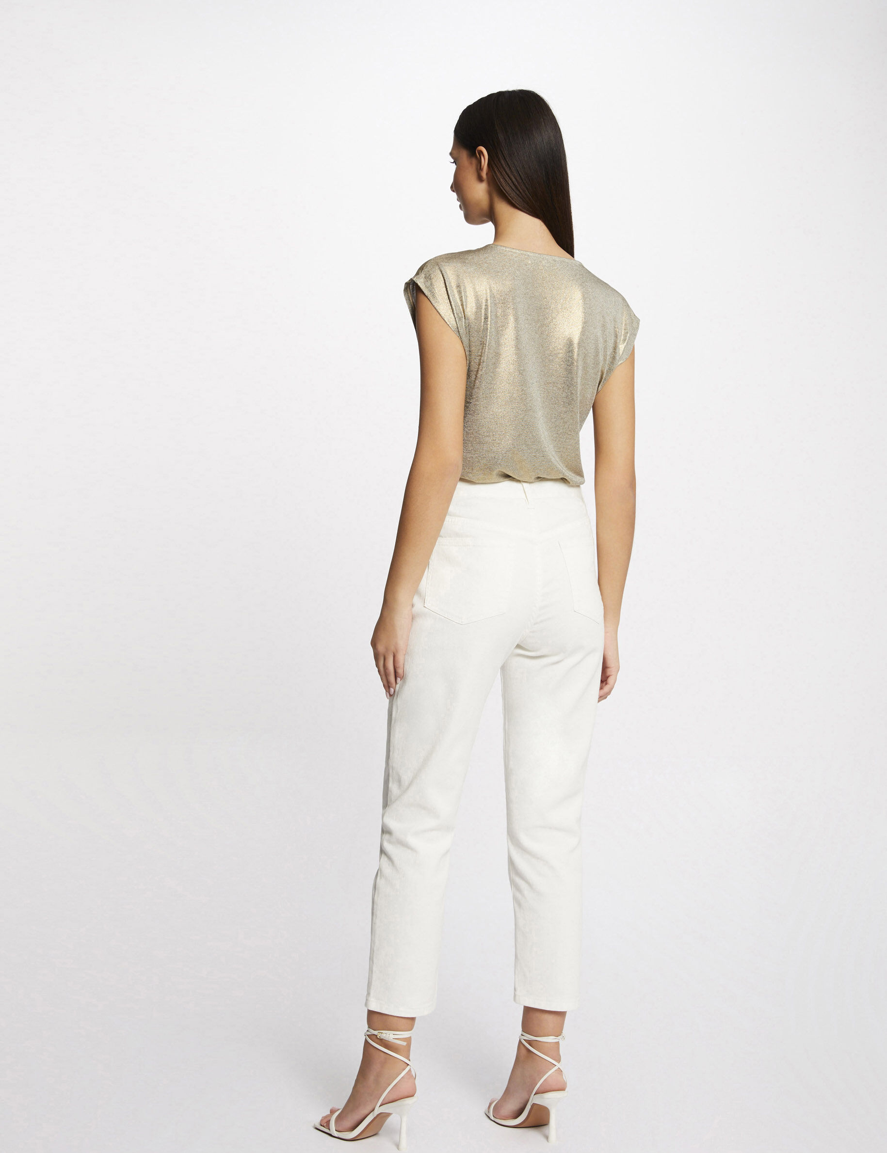 T-shirt manches courtes métallisé dore femme - dore