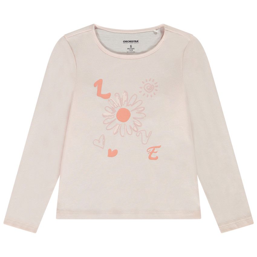 T-shirt manches longues en jersey print fantaisie pour fille - Rose