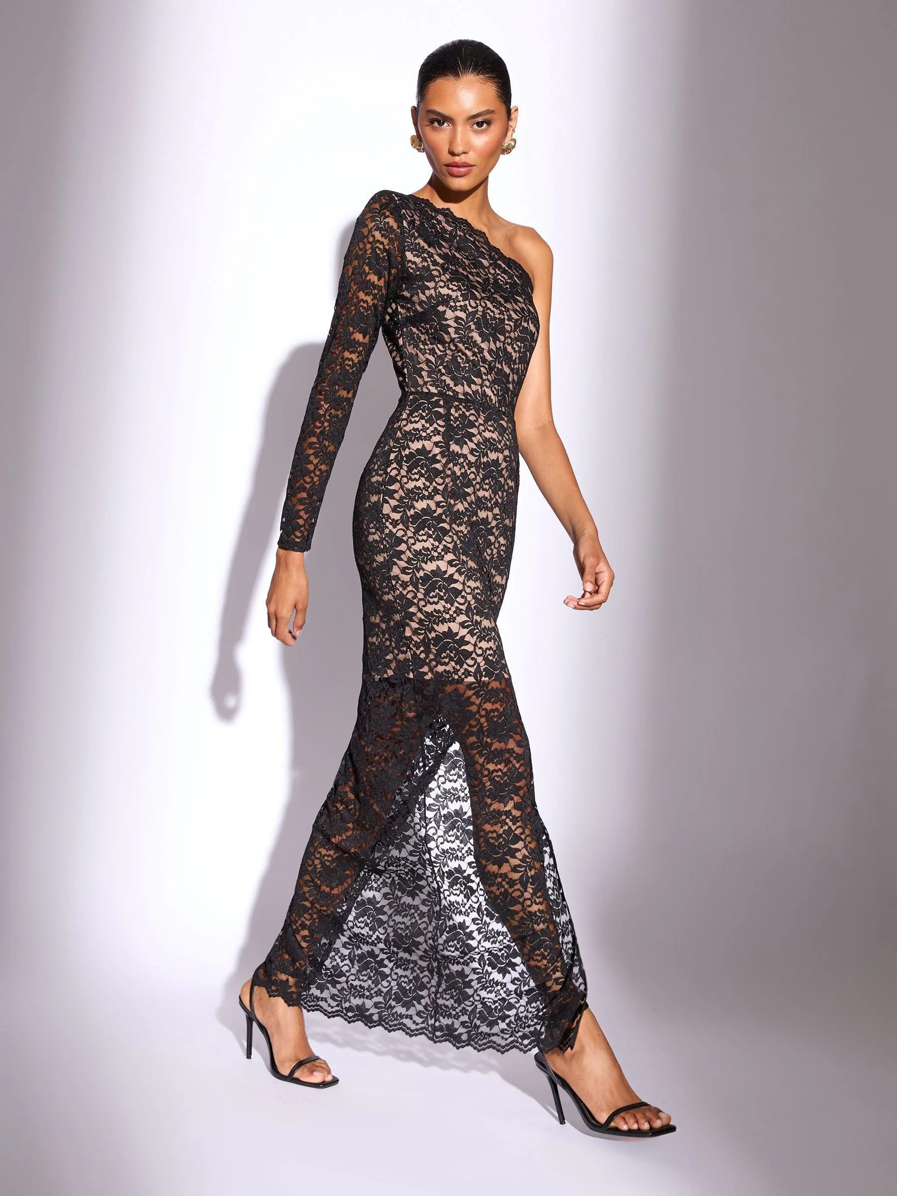 Lace One Shoulder Bodycon Midaxi Dress
