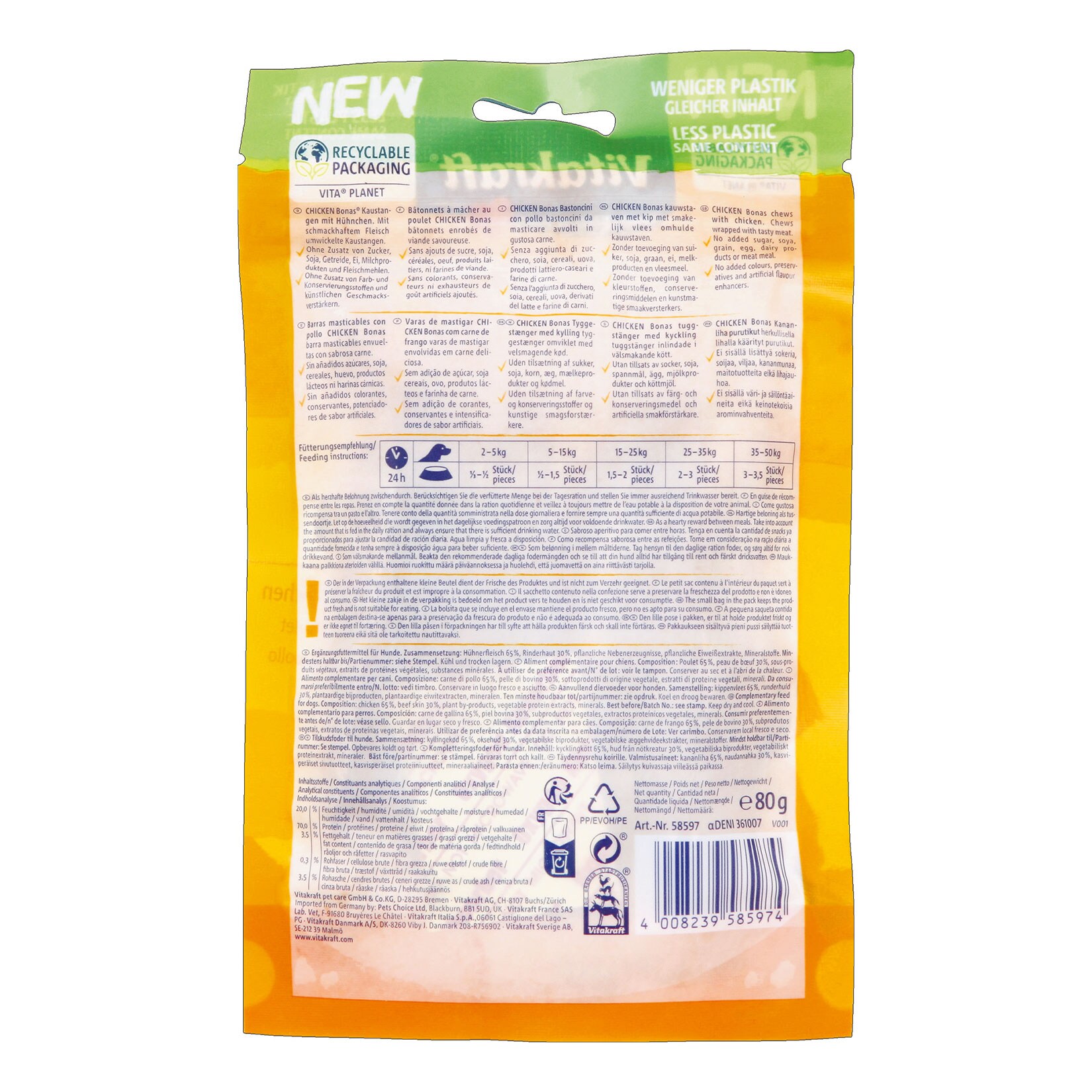 Vitakraft Chicken Bonas Kaustangen Huhn 80 g, 13er Pack
