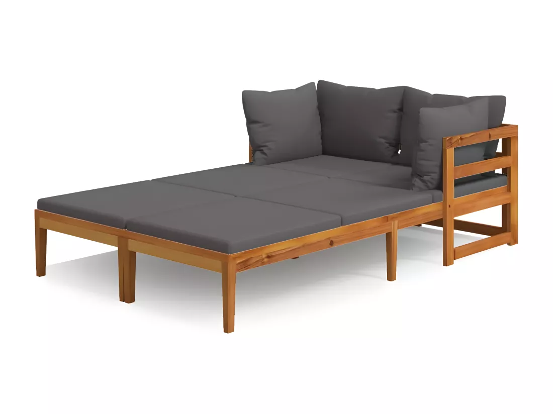 Chaises longues avec coussins gris foncé 2 pièces Acacia solide