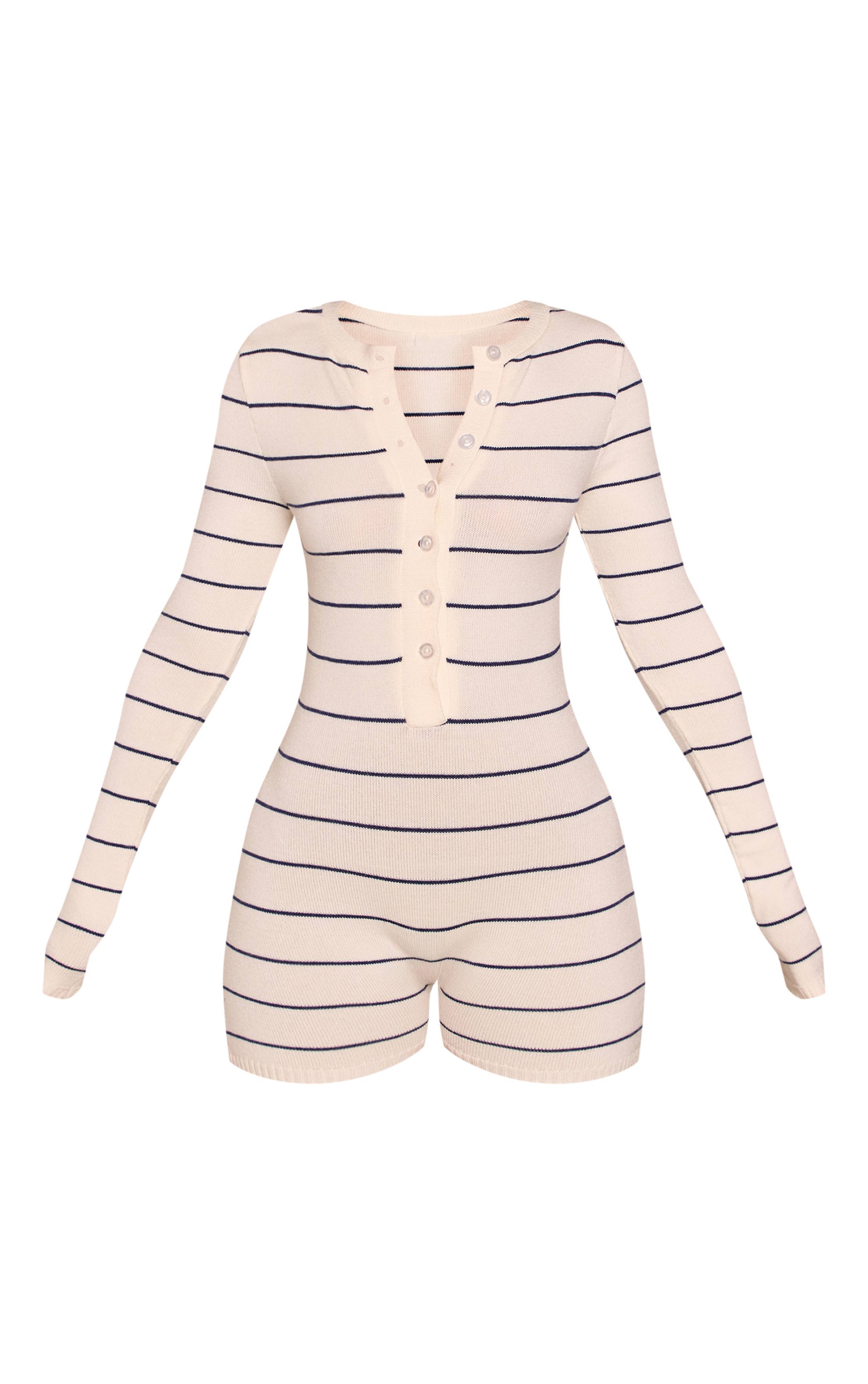 Bleu Marine Combinaison-short Rayée En Maille À Manches Longues Petite