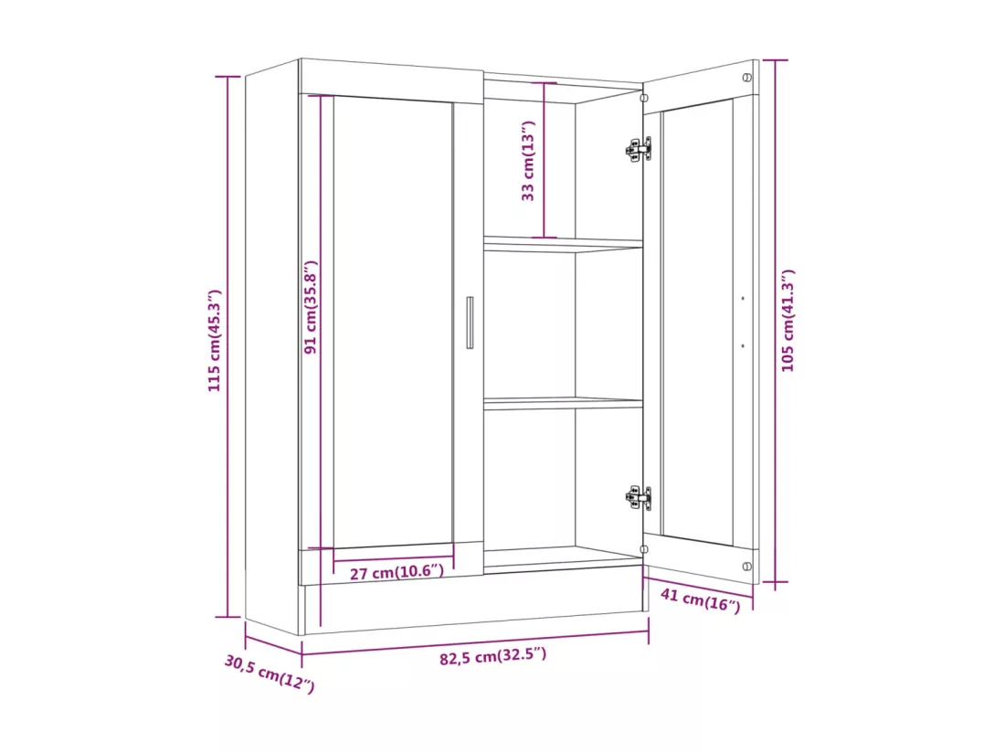 Armoire à vitrine Chêne brun 82,5x30,5x115cm Bois d'ingénierie