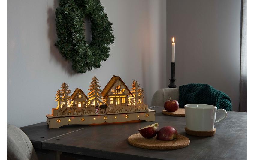 LED-Dekolicht Dorf mit Rentieren 43 x 19 cmFestliche Holzsilhouette