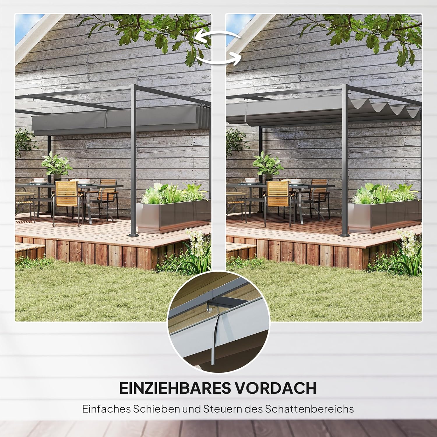 Outsunny Pergola 4x3m Garten Pavillon, Terrassendachung aus Stahl, Gartenpavillon mit verstellbares Dach, Freistehend, Sonnenschutz für Terrasse und Garten, Dunkelgrau