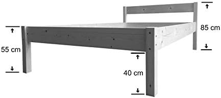 Seniorenbett 100x200 erhöhtes Bett mit Kopfteil Massivholzbett Holzbett Holz 100cm (Betthöhe 55cm, 100 x 200 cm)
