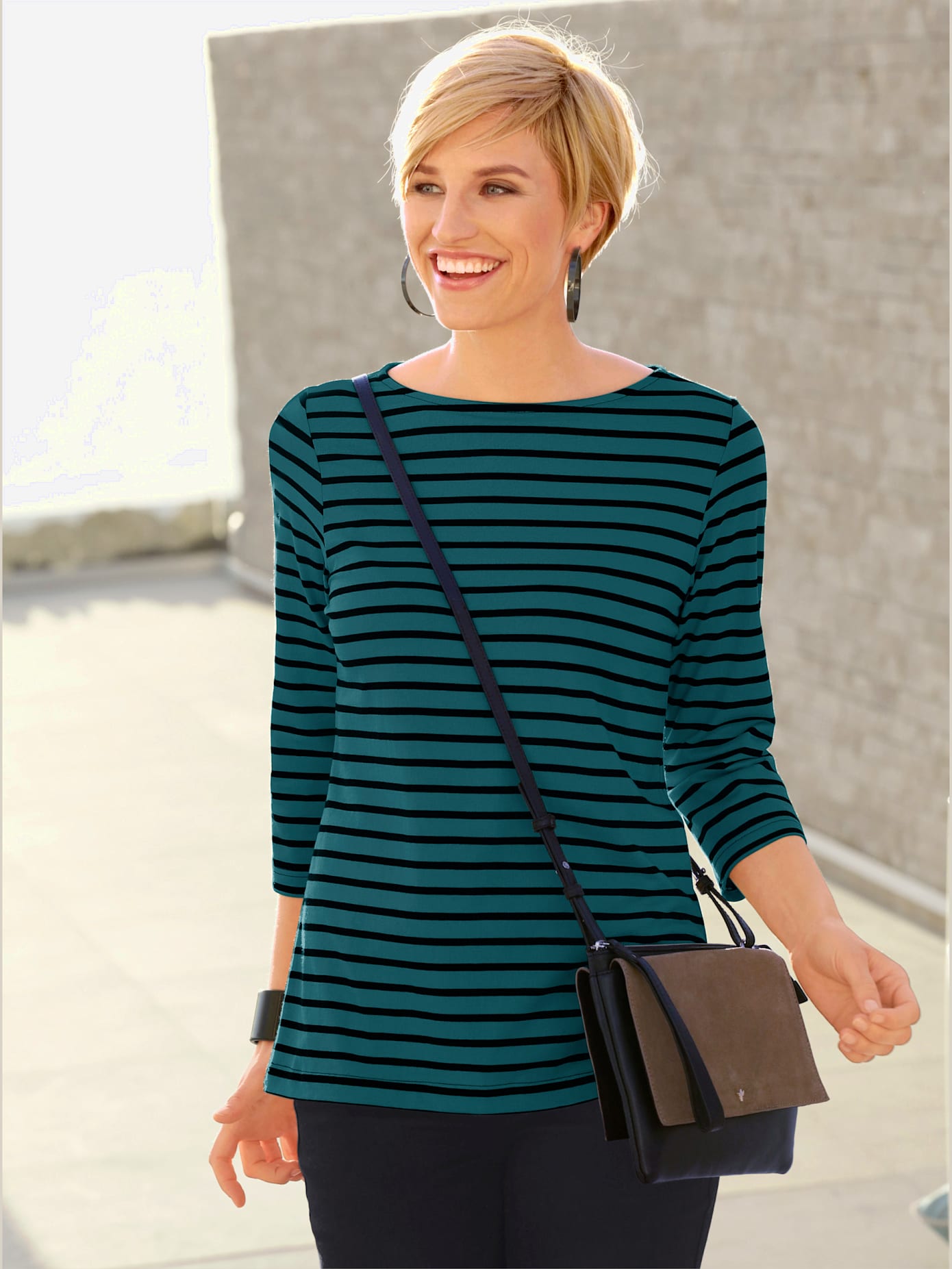 T-shirt rayé col bateau manches longues
