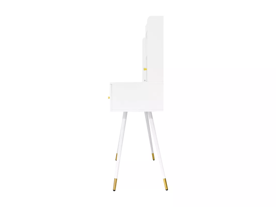 Coiffeuse avec miroir à LEDs - 3 tiroirs spacieux et étagères de rangement - 80 x 40x 130 cm - Bois MDF - Blanc (sans tabouret)