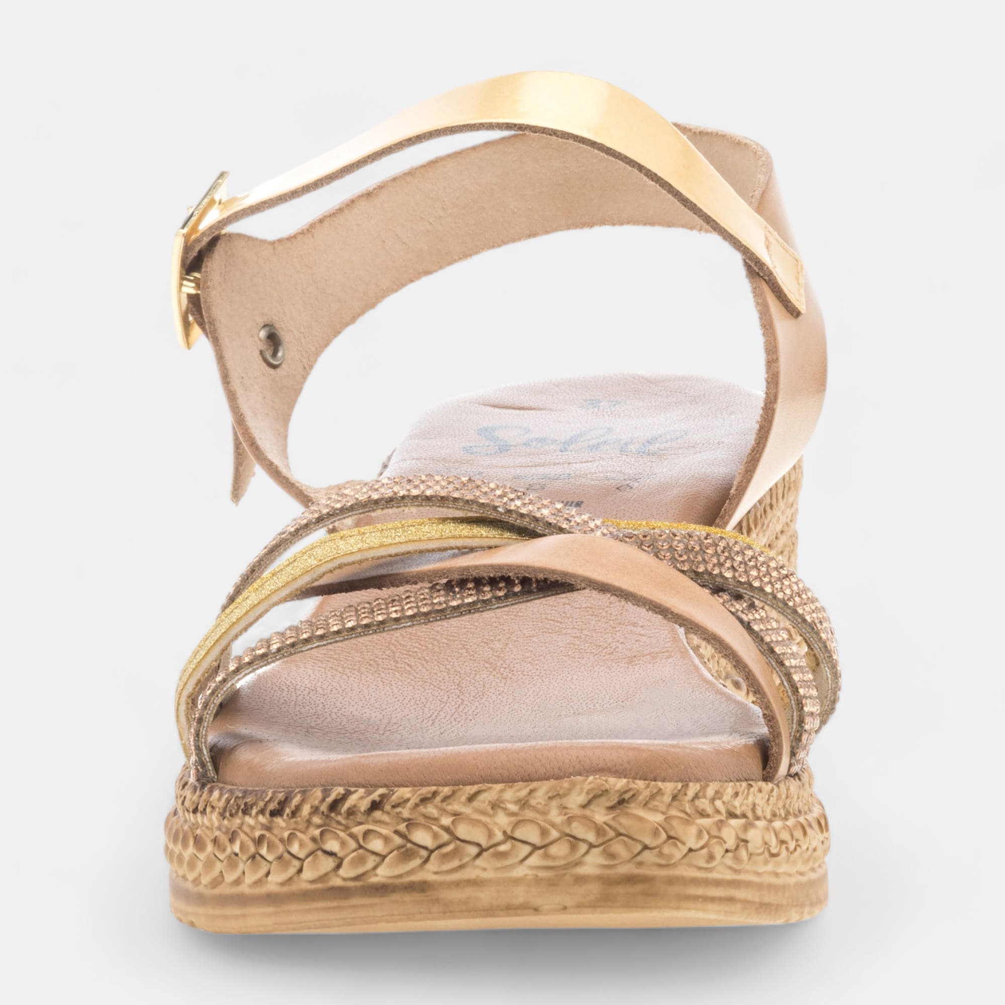 Sandales à talon compensé Femme en cuir or