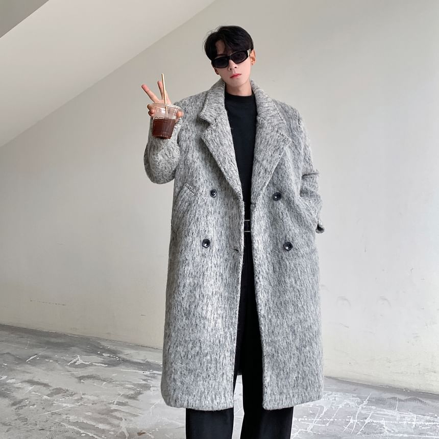 Orungeetun - Wollen trenchcoat met lange mouwen en dubbele rij knopen