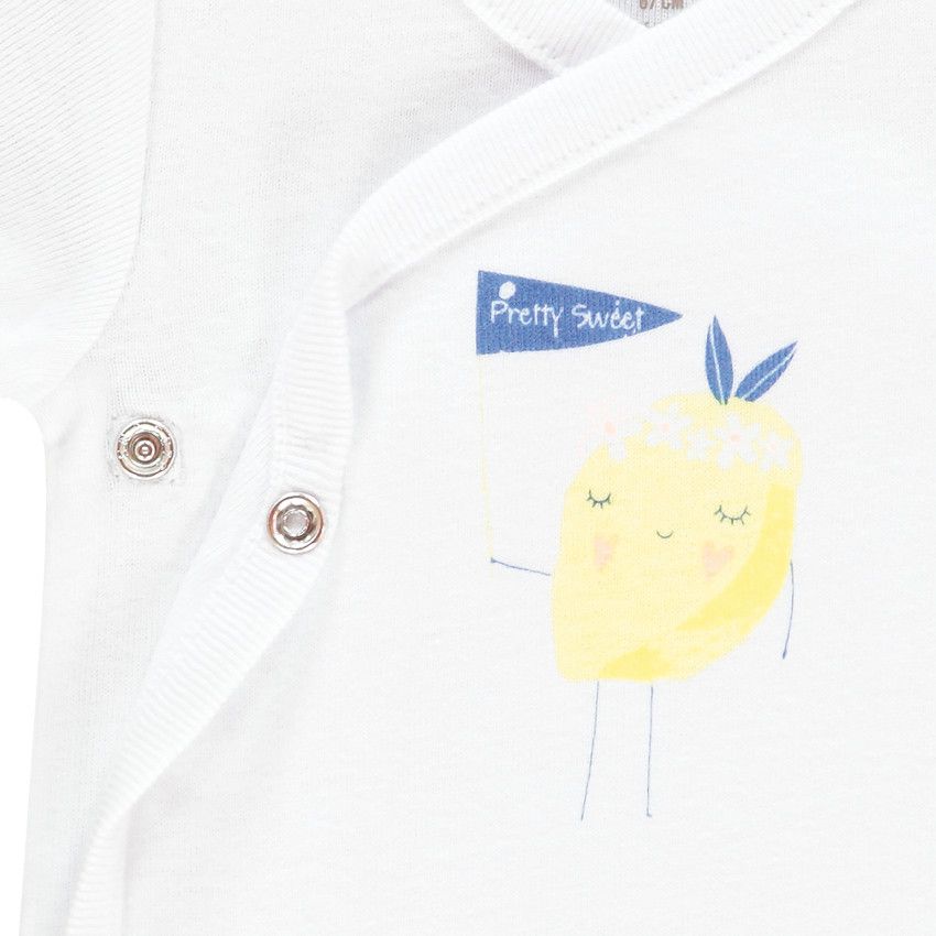Lot de 3 bodies manches courtes en coton print citron - Blanc