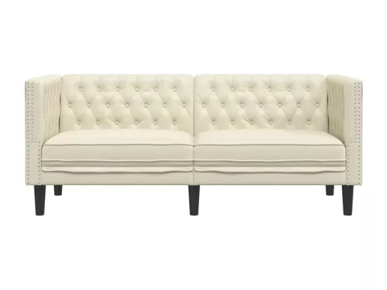 Canapé Chesterfield 2 places crème similicuir