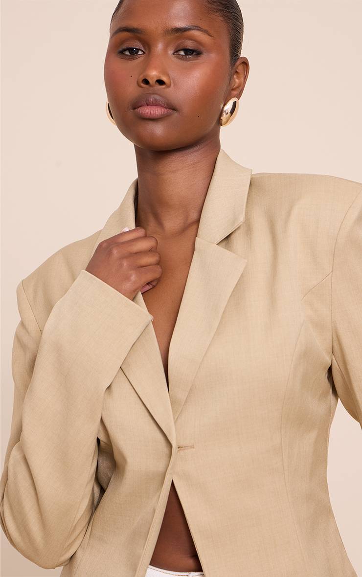 Almond Butter Blazer Ouvert Cintré À La Taille
