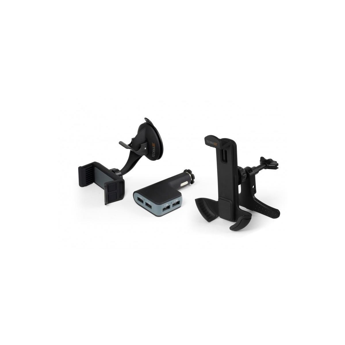Technaxx bilholder for smarttelefoner + billader med 4x USB-port (TE08)