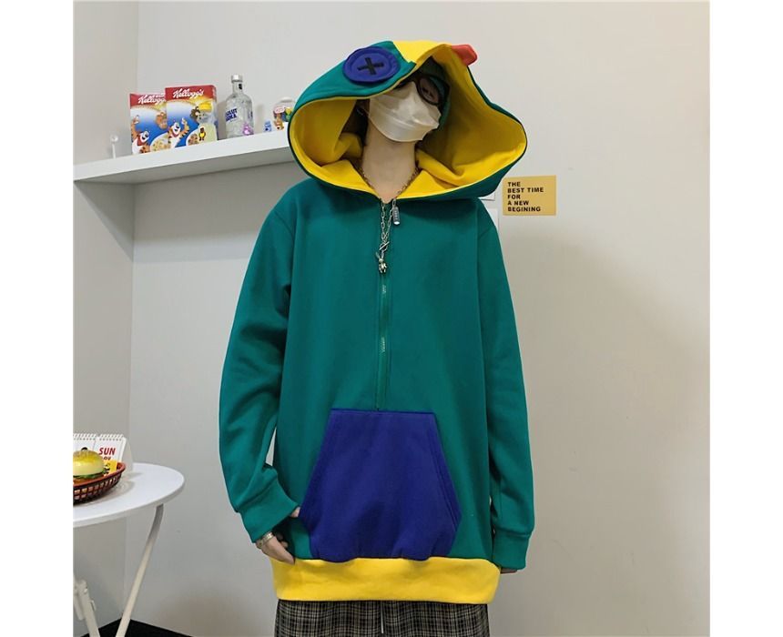 Shineon Studio - Color Block Chameleon Half-Zip Hoodie