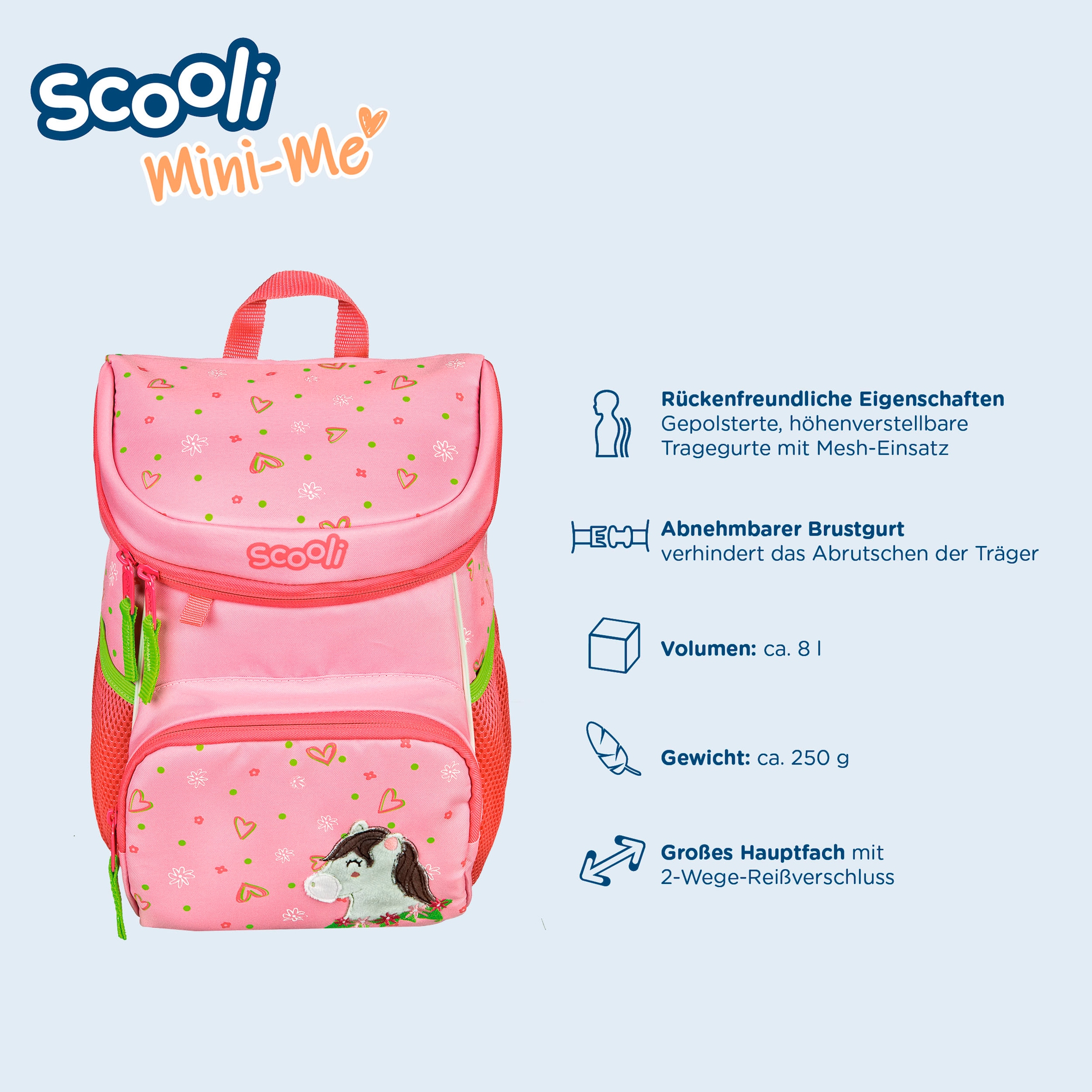 Scooli Kinderrucksack »Mini-Me, Polly Pony« Reflektoren