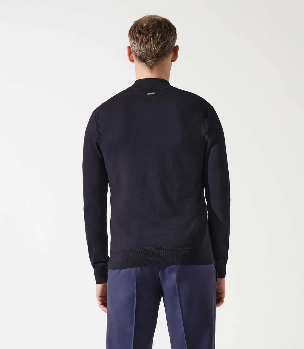 Pull col rond rayé marine
