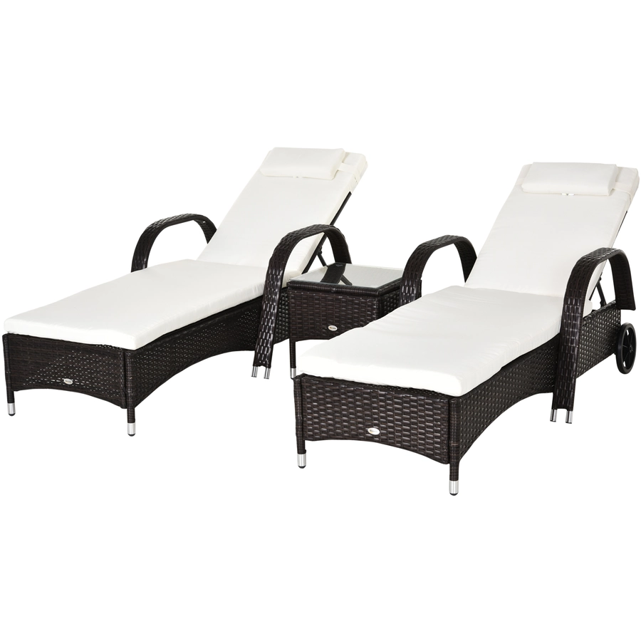Outsunny Rattan Sonnenliegen mit Tisch braun