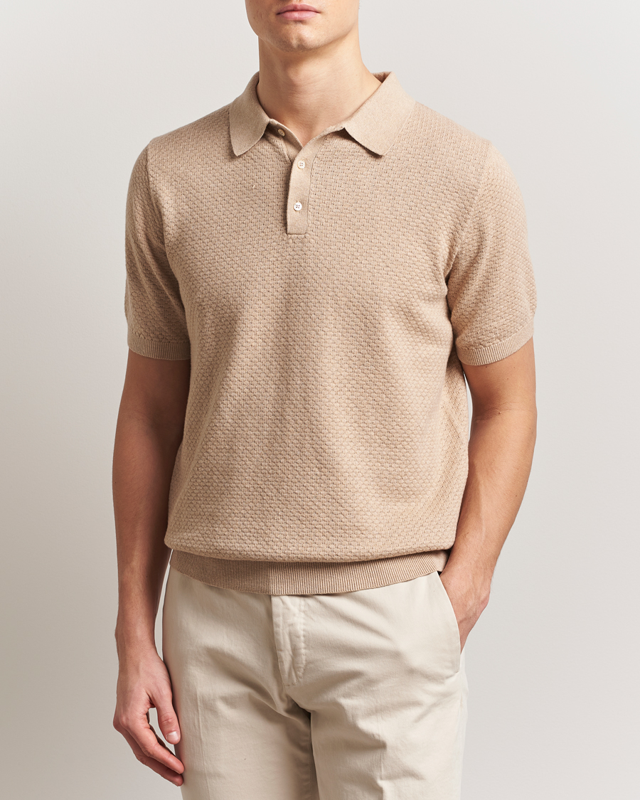 Stenströms Knitted Textured Cotton/Hemp Polo Beige