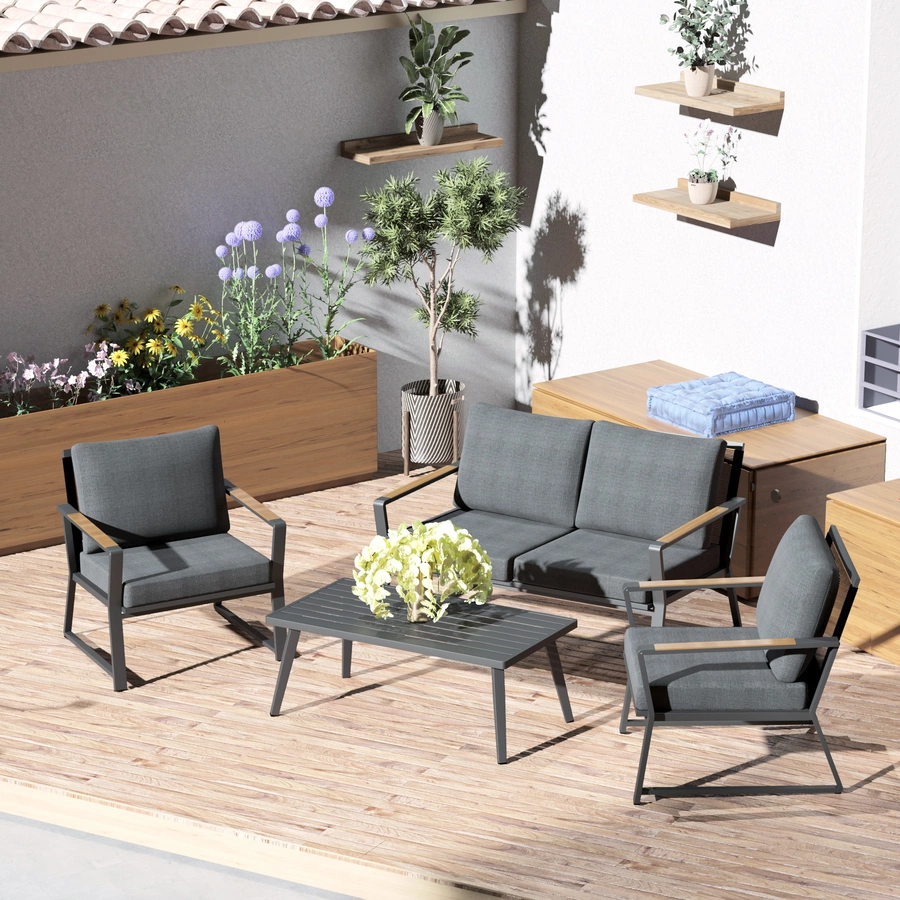 Outsunny Gartenmöbel Set mit Tisch grau