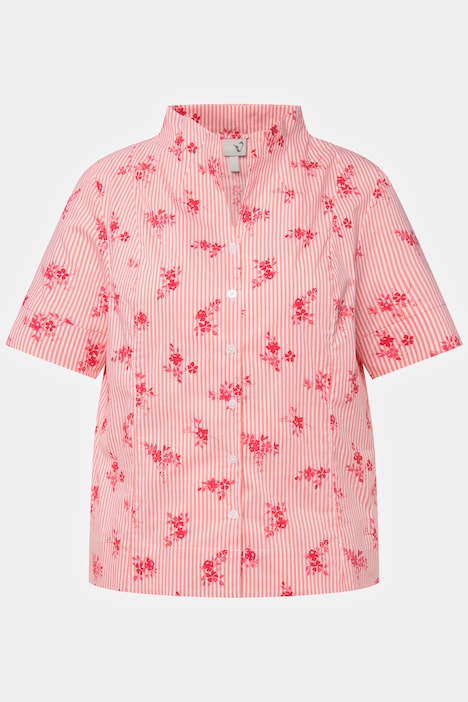 Bluse, Blüten, Streifen, Kelchkragen, Halbarm