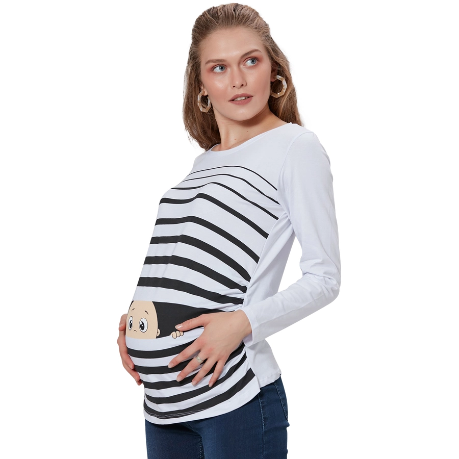 M.M.C. Umstandslangarmshirt Guck Guck mit Motiv Weiß