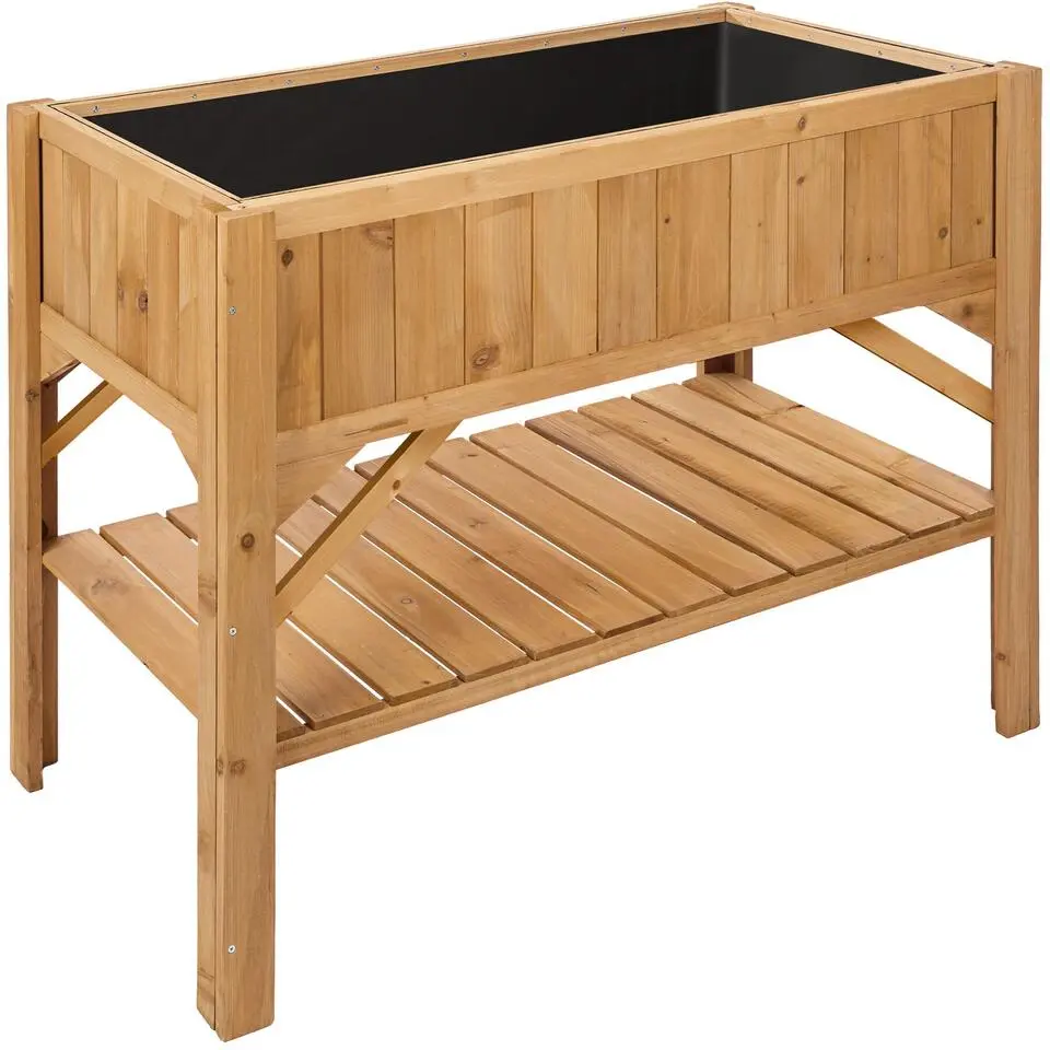 tectake Hoge plantenbak met legplank 119x53x90cm, Bruin