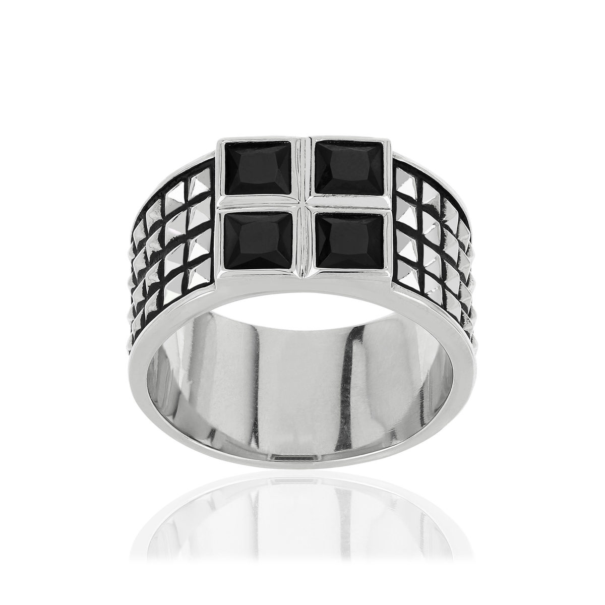 Bague argent 925 zirconias noirs carrés