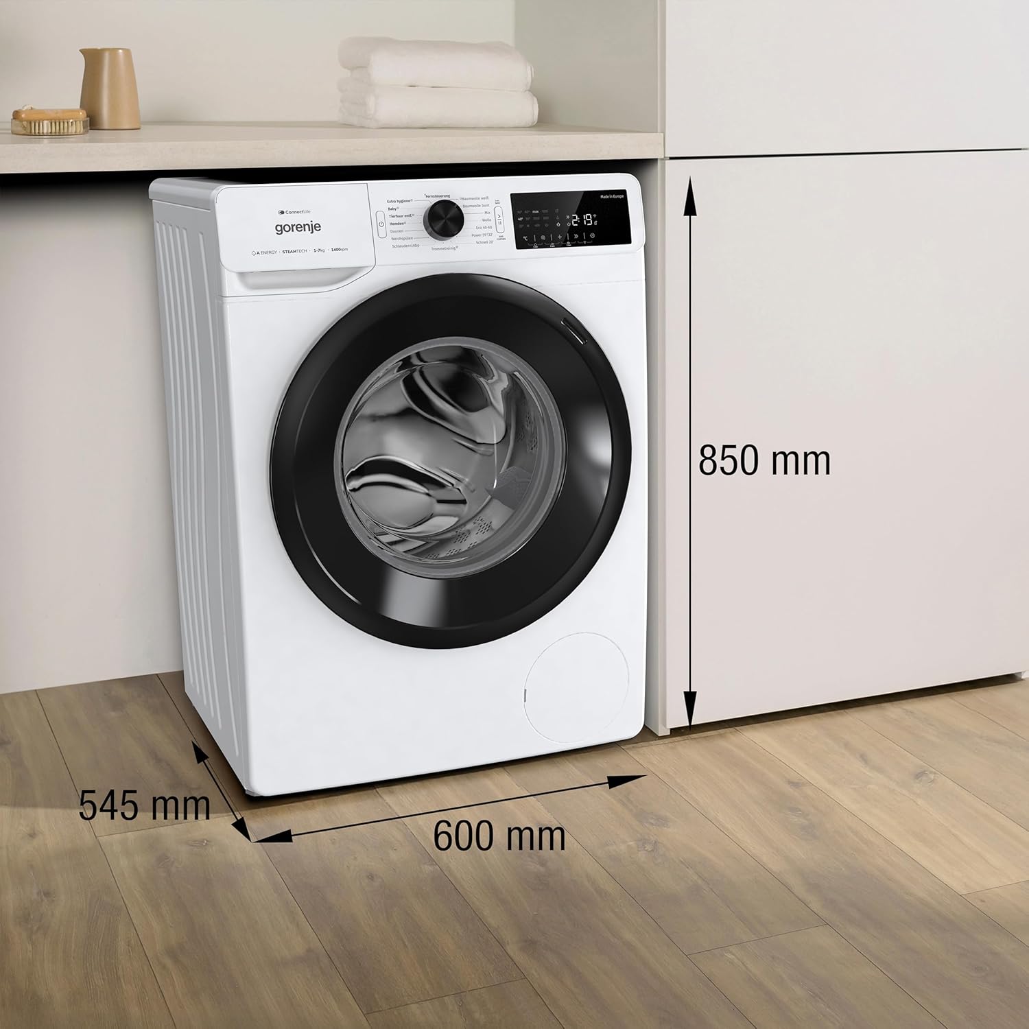 Gorenje WPAM94A1T Waschmachine mit Dampffunktion/ConnectLife / 9Kg / 1400 U/min / 15 Programme/Totaler AquaStop/Wave Active Trommel/ExtraHygiene/PowerWash/Schnell Waschgang/EEK: A-10%