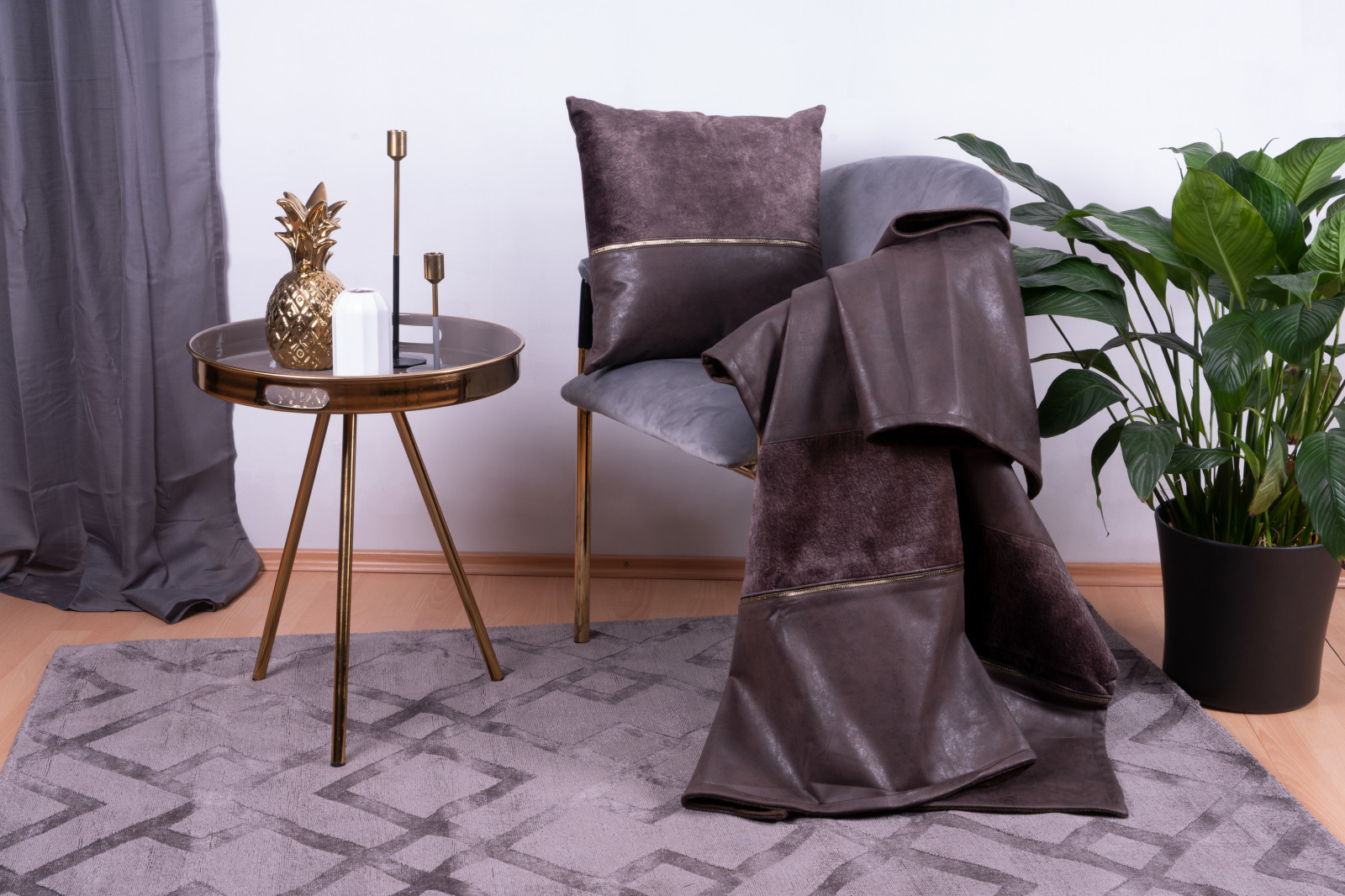 Decke & Kissen - grau-braun - 45x45 cm