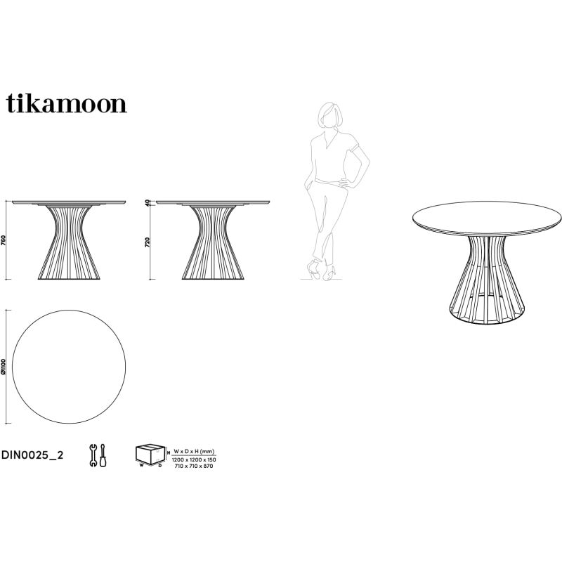 Table ronde Greco en bois de manguier massif et métal Ø 110 cm, 5 personnes