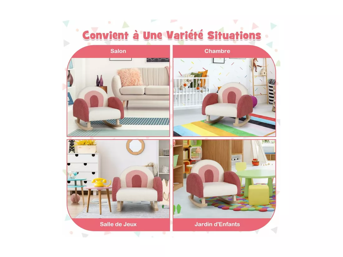 Fauteuil à Bascule Enfant, Fauteuil en Peluche Moderne avec Pieds en Bois de Peuplier à Bascule Massif, Design Anti-Renversement, Aspect Mignon, pour Enfant de 3 à 5 Ans