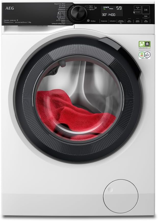 AEG WiFi Waschmaschine, Serie 8000 mit PowerCare-Faserschutz, UniversalDose Schublade, ProSteam® - Auffrischfunktion, 9,0 kg, Leise, Nachlegefunktion, 1400 U/min, LR8E75490