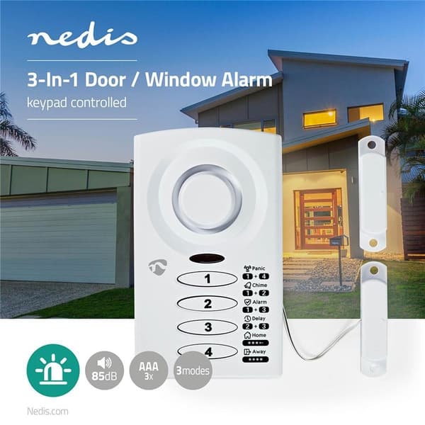 Nedis Dør Vindu Alarm | Batteri drevet | 3x AAA/LR03 | 85 dB | Hvit