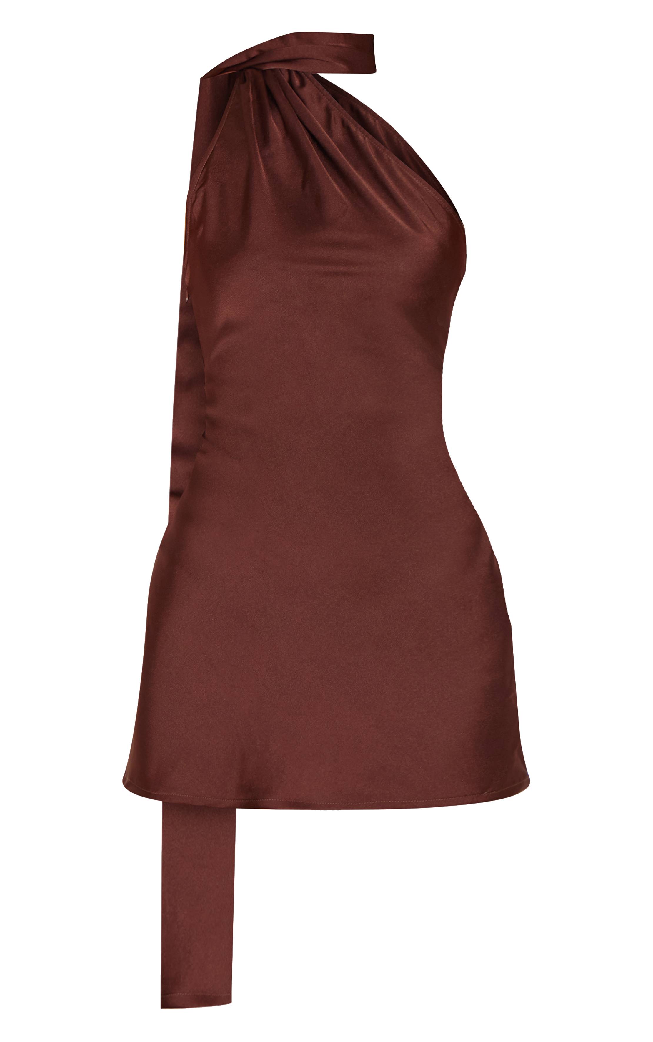 Chocolat Robe Moulante À Détail Foulard En Satin Imprimé Fleuri