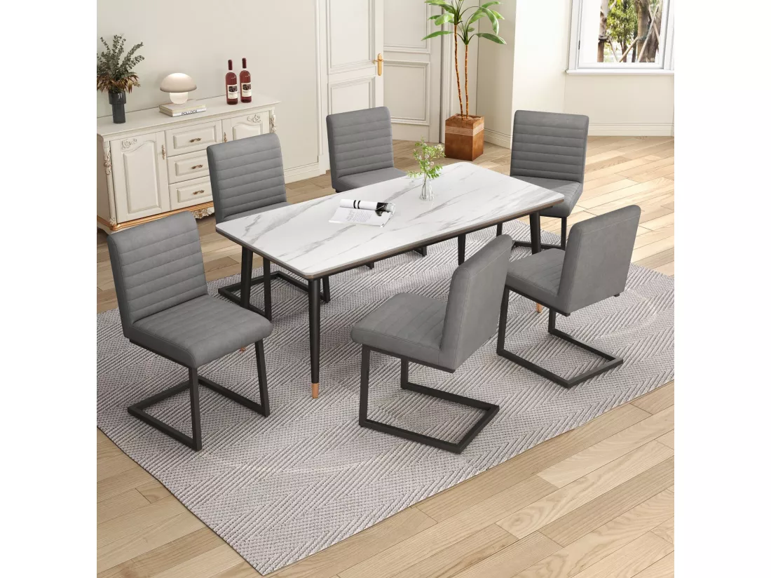 Lot de 6 chaises cantilever en velours et pieds en métal, chaise de salon moderne, ergonomie, 55x43x83cm, Gris