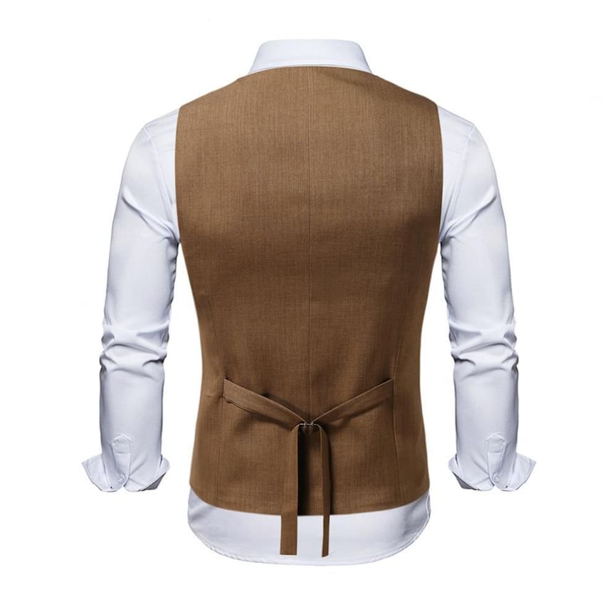 Lefitt - Peak Lapel Plain Double-Breasted Vest