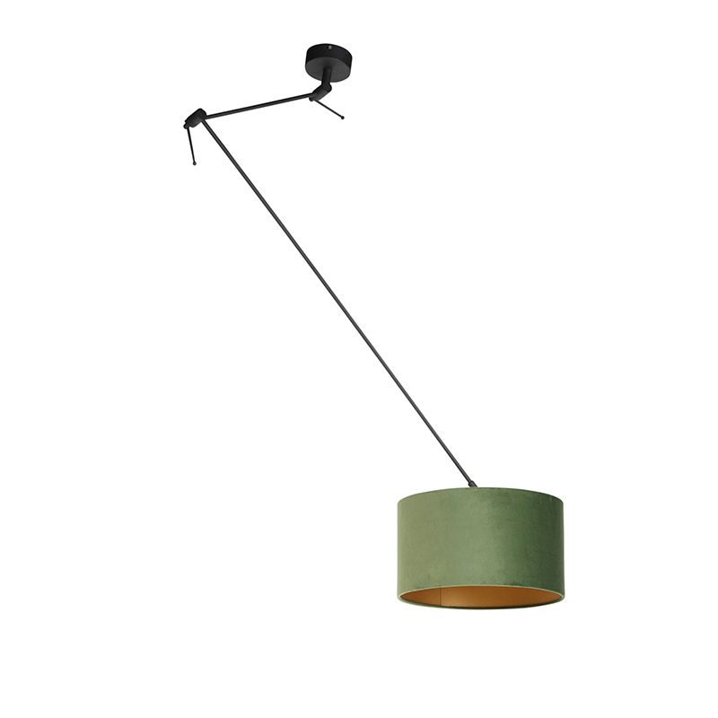 Hanglamp zwart met velours kap groen met goud 35 cm - Blitz