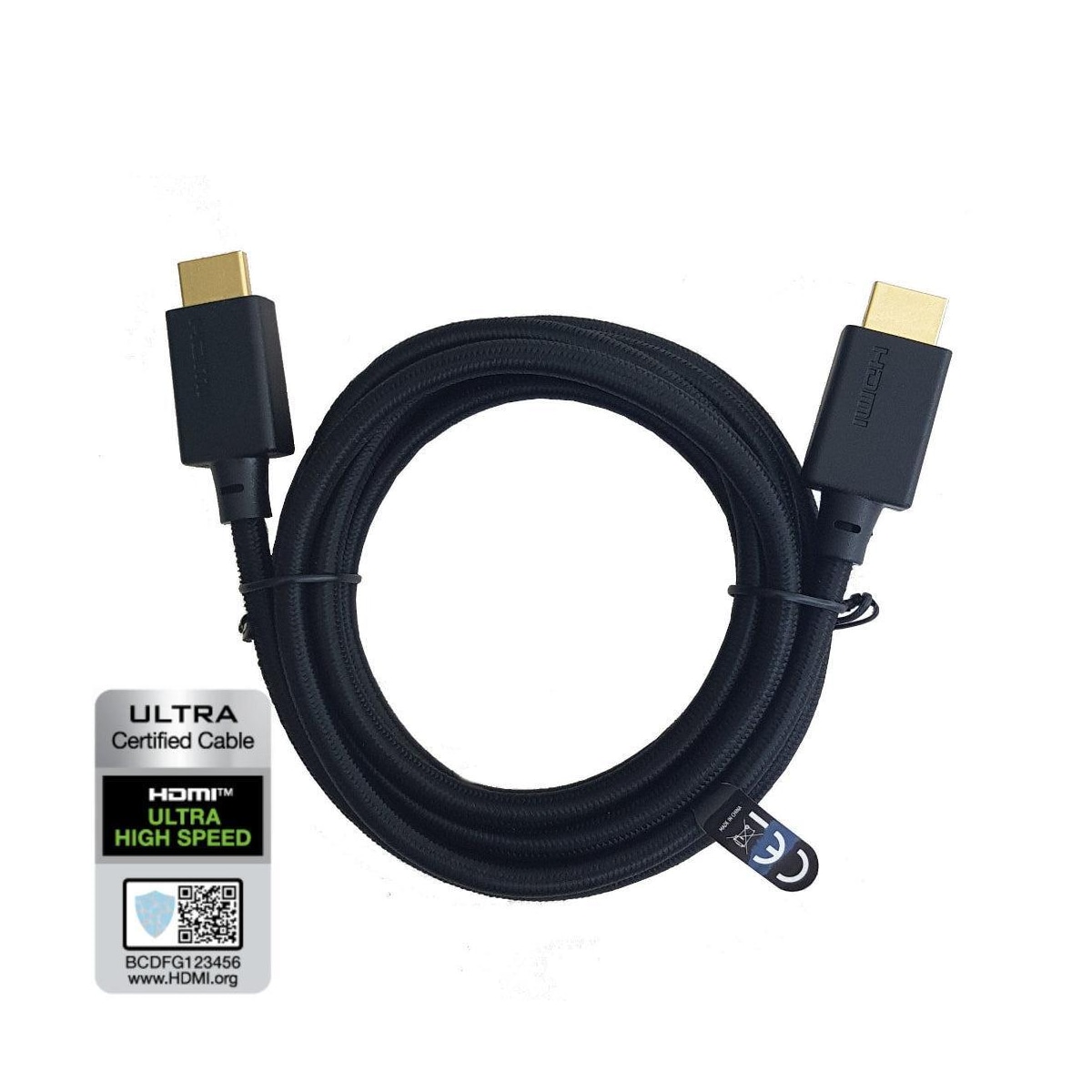 NÖRDIC CERTIFIED CABLES 2M HDMI2.1 Ultra High Speed 8K 60Hz 4K 120Hz 48Gbps Dynamic HDR Earc Game Mode VRR Dolby Atmos Nylon Flettet Kabel Forgylt